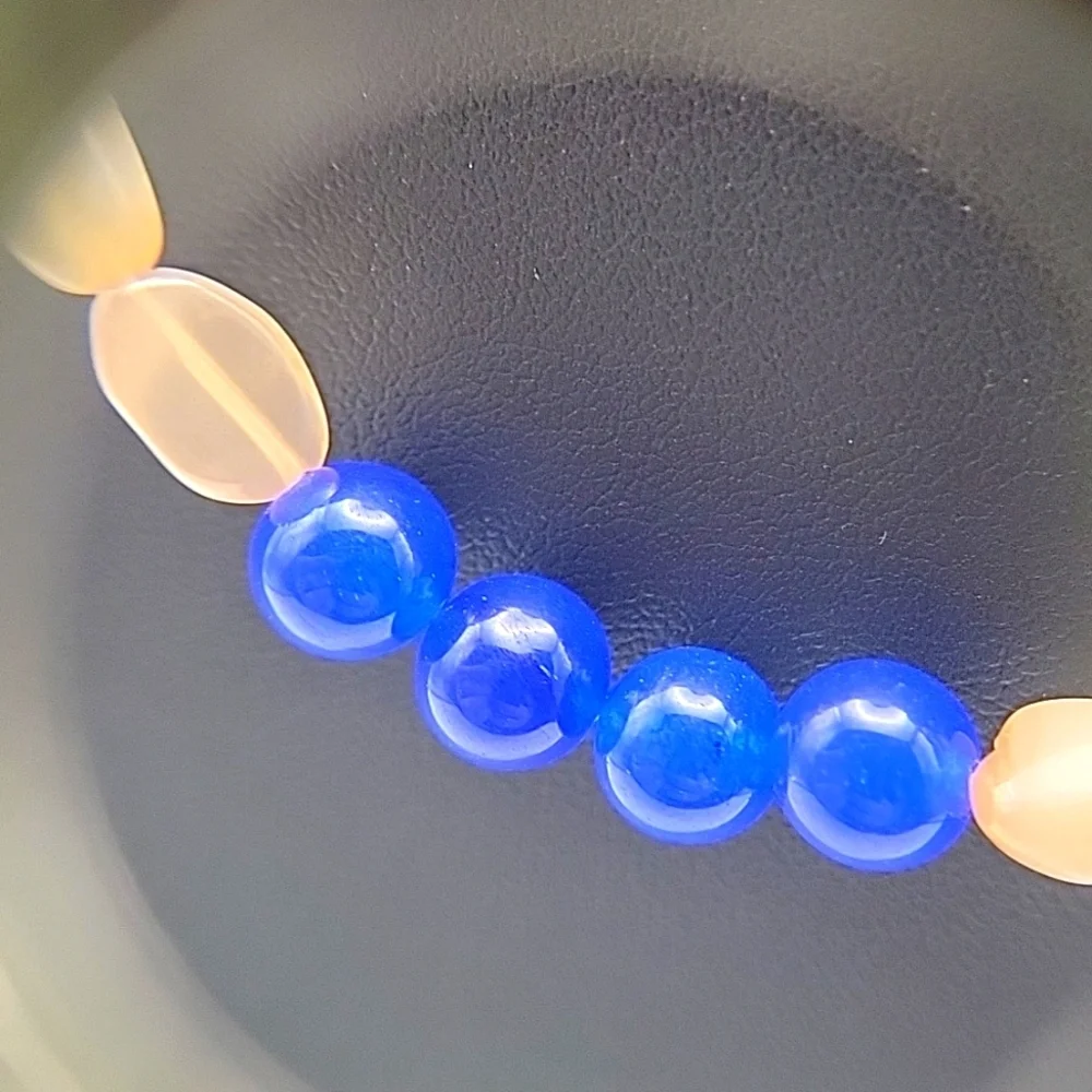 Agate Blue Onyx 176 Cts Round Oval Beaded Natural Gemstone 20